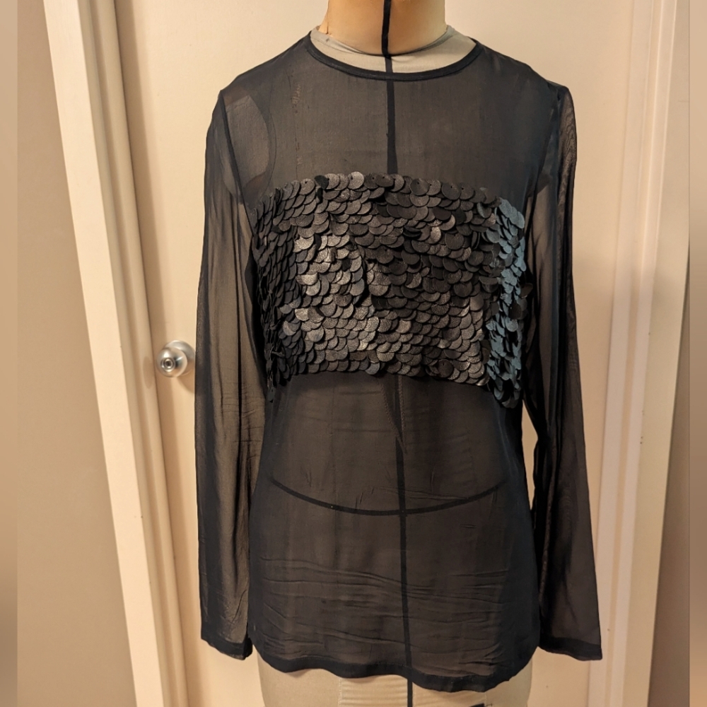 Elegant Black Sheer Paillette Top